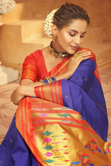 Blue Silk Woven Saree