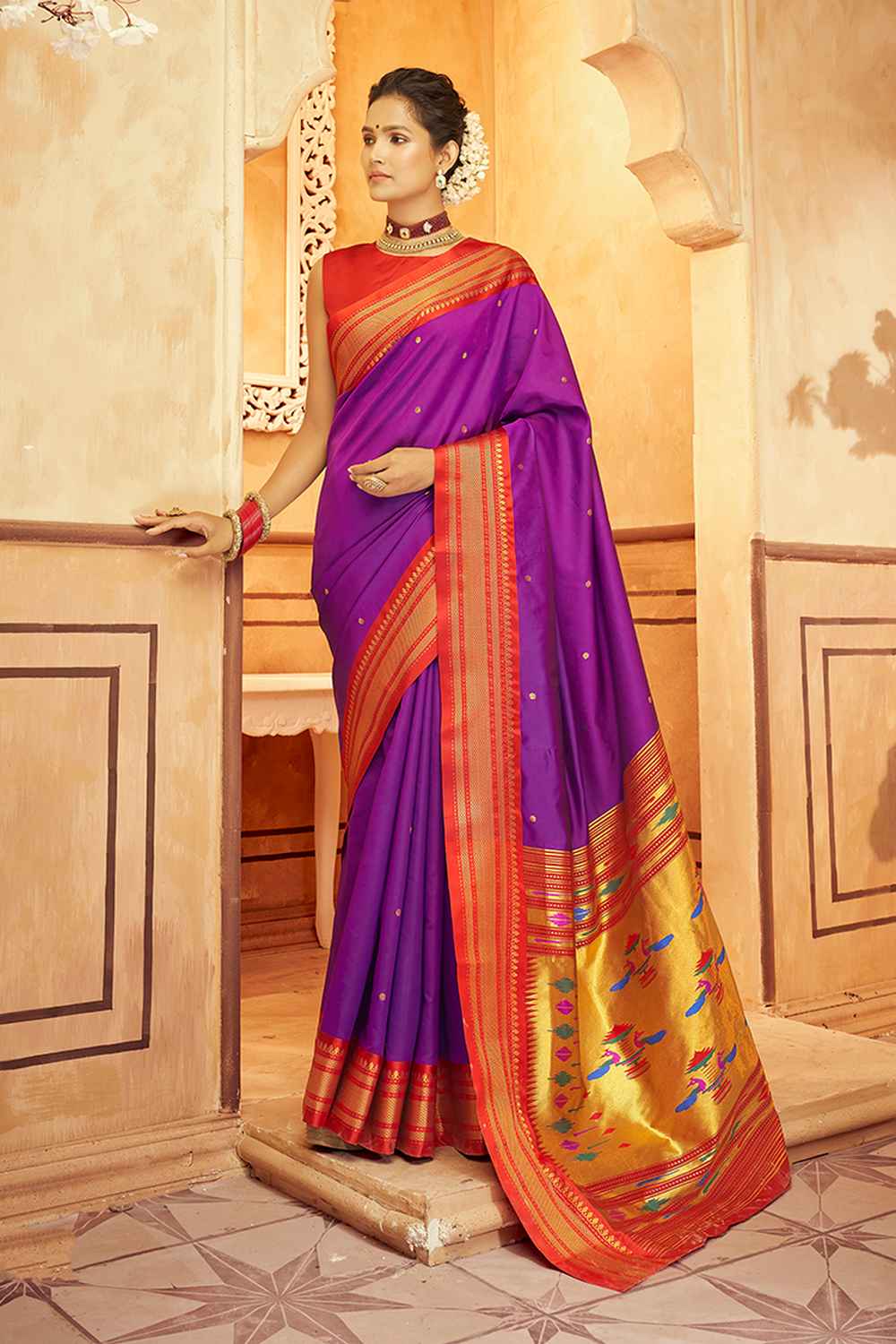 Magenta Silk Woven Saree