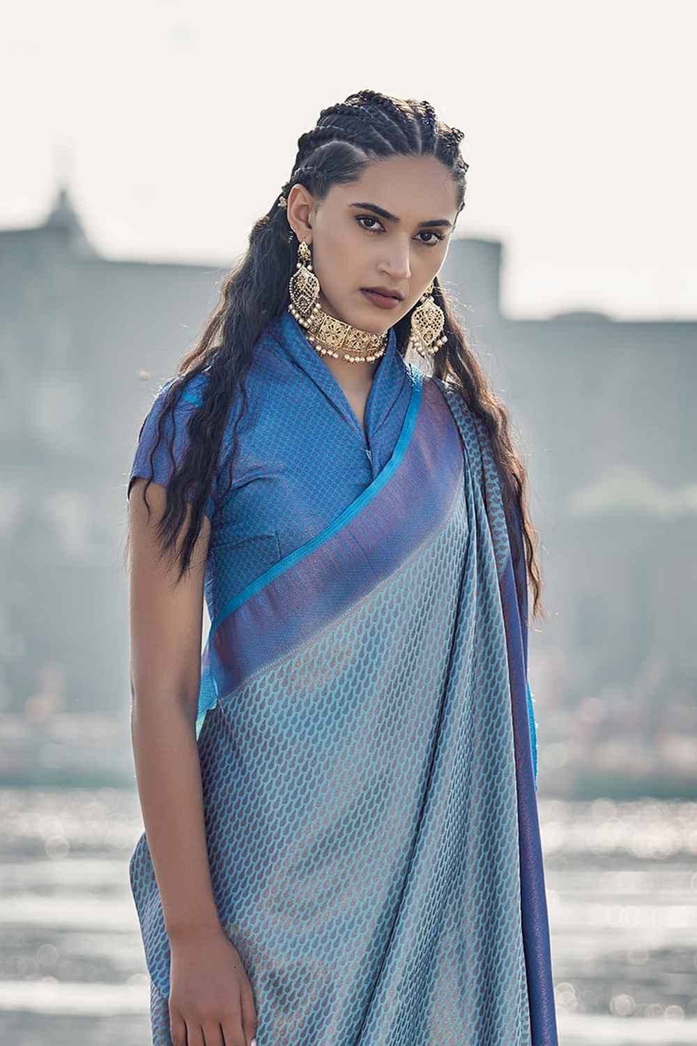 Blue Silk Woven Saree