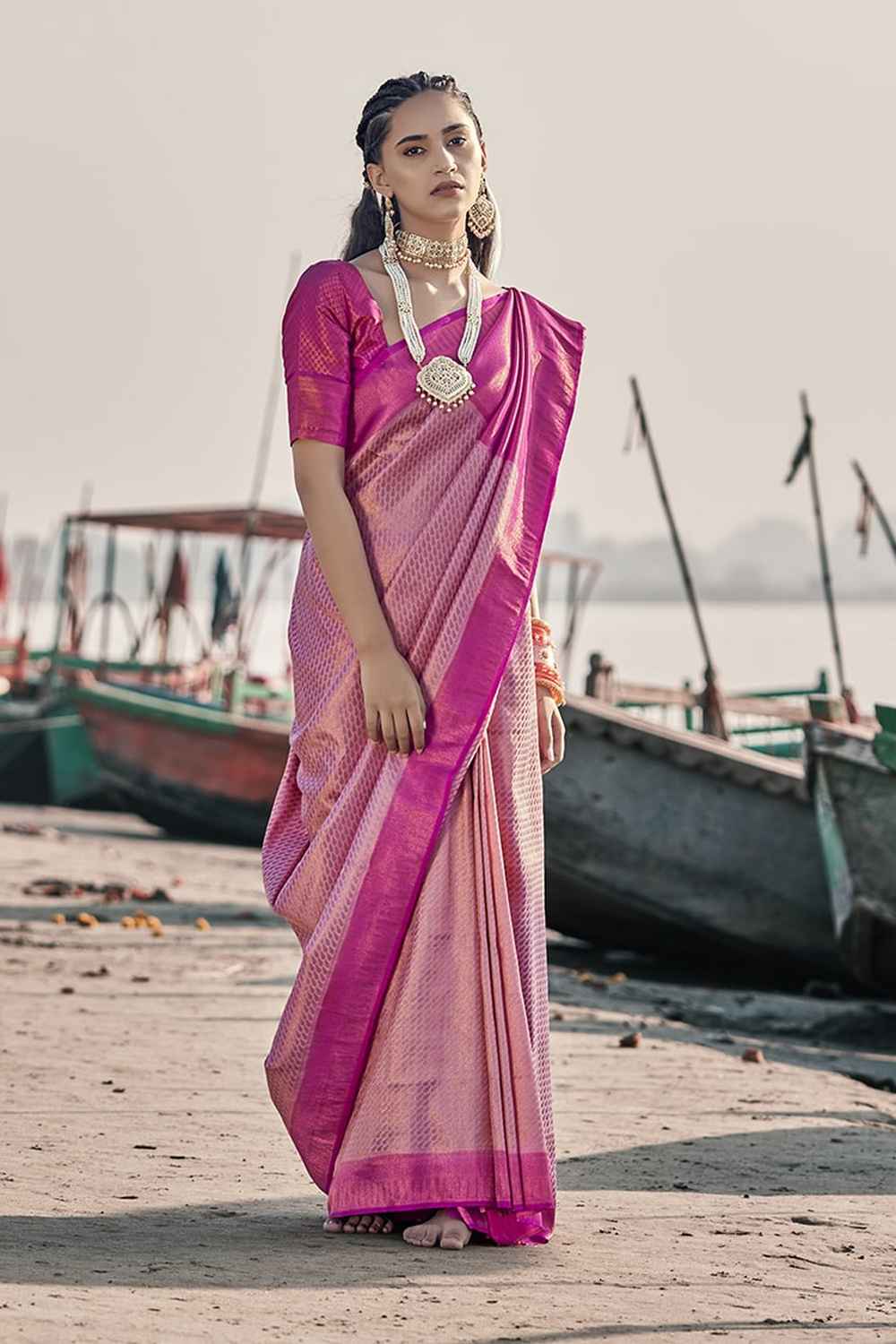 Pink Silk Woven Saree