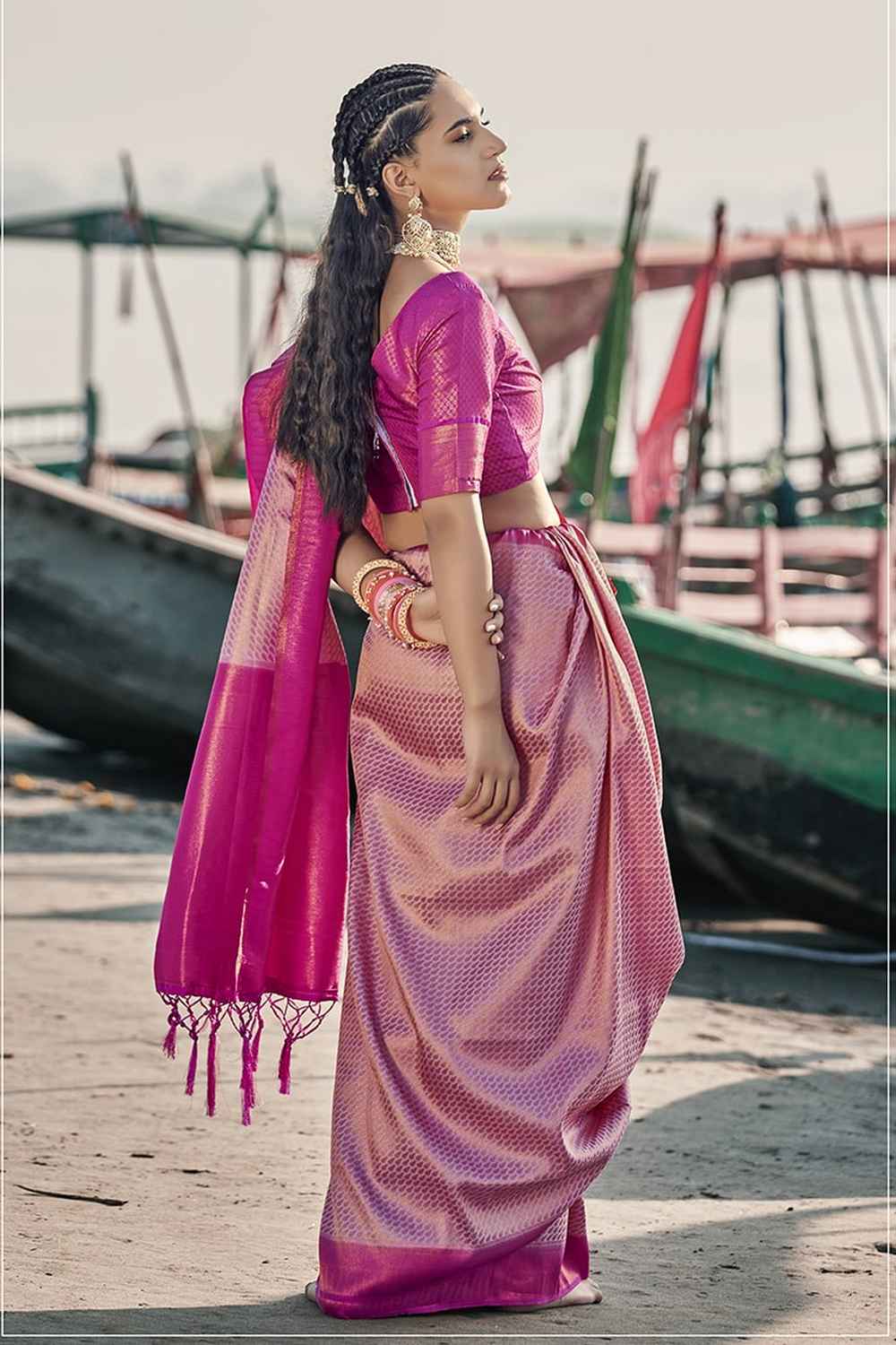 Pink Silk Woven Saree