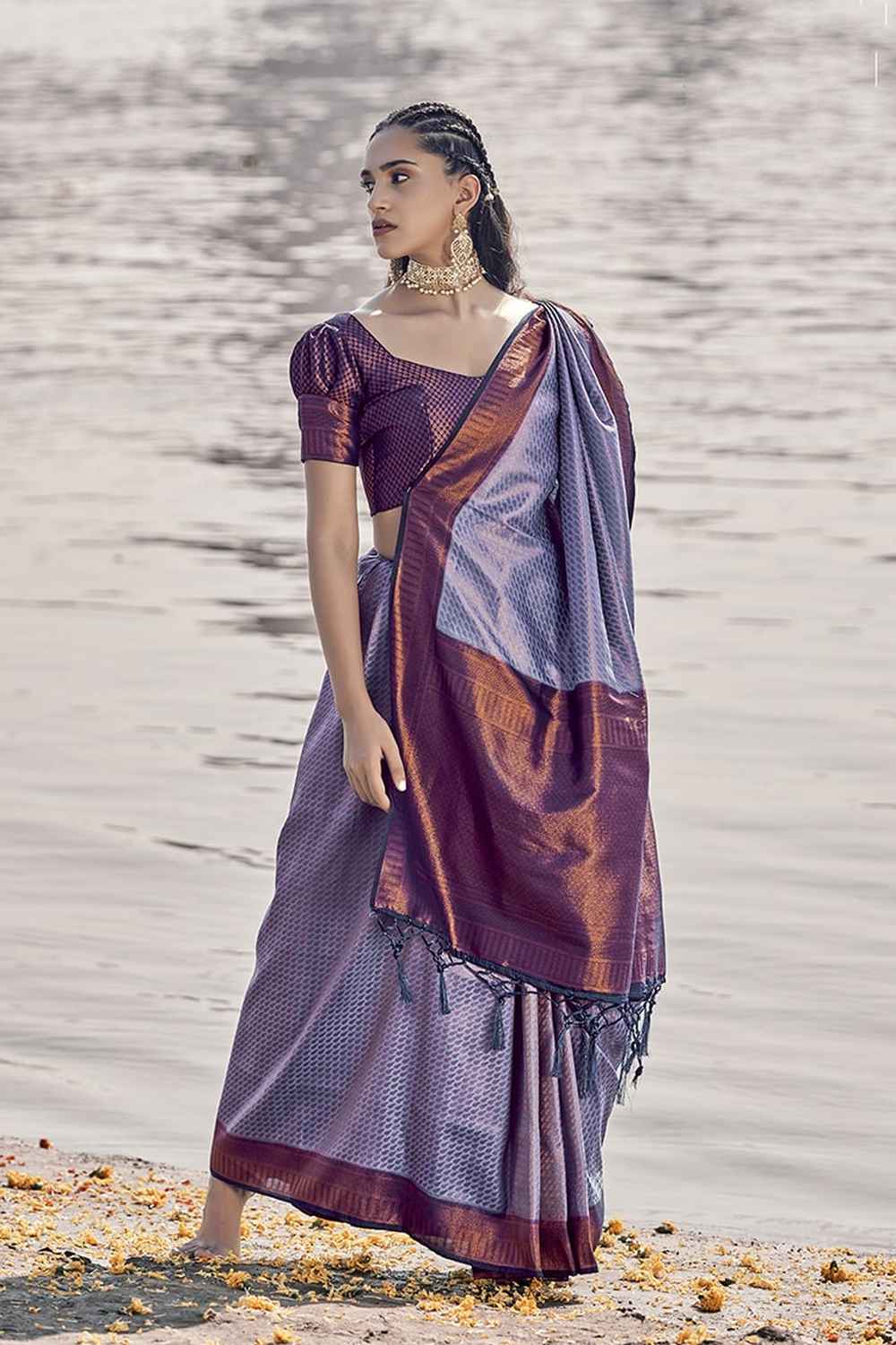 Violet Silk Woven Saree