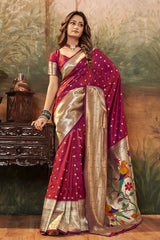 Red Paithani Silk Woven Saree