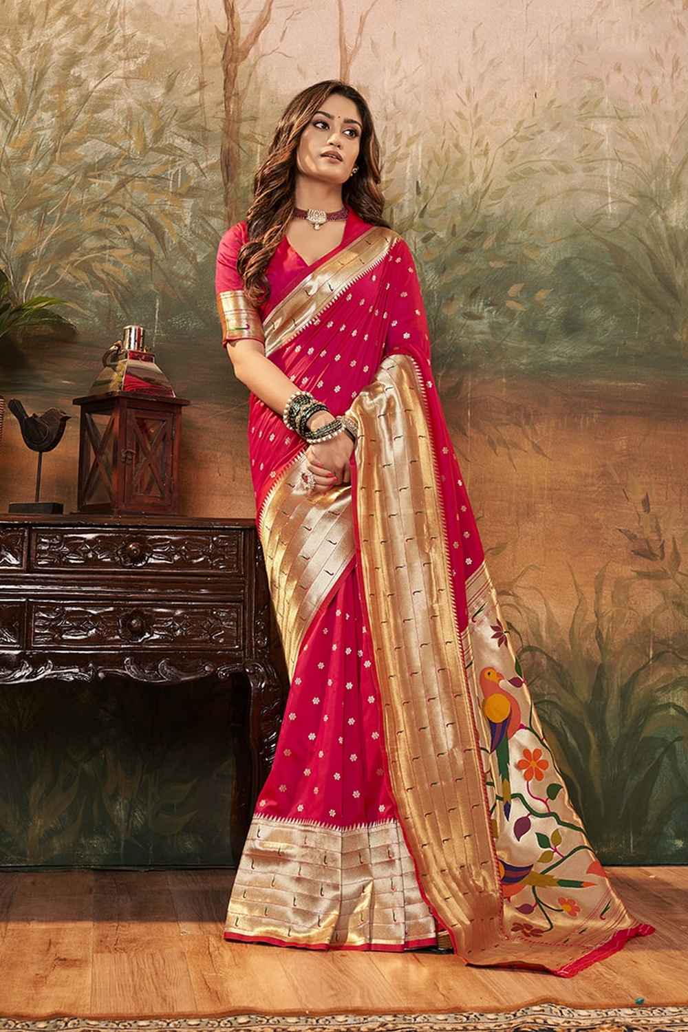 Red Paithani Silk Woven Saree