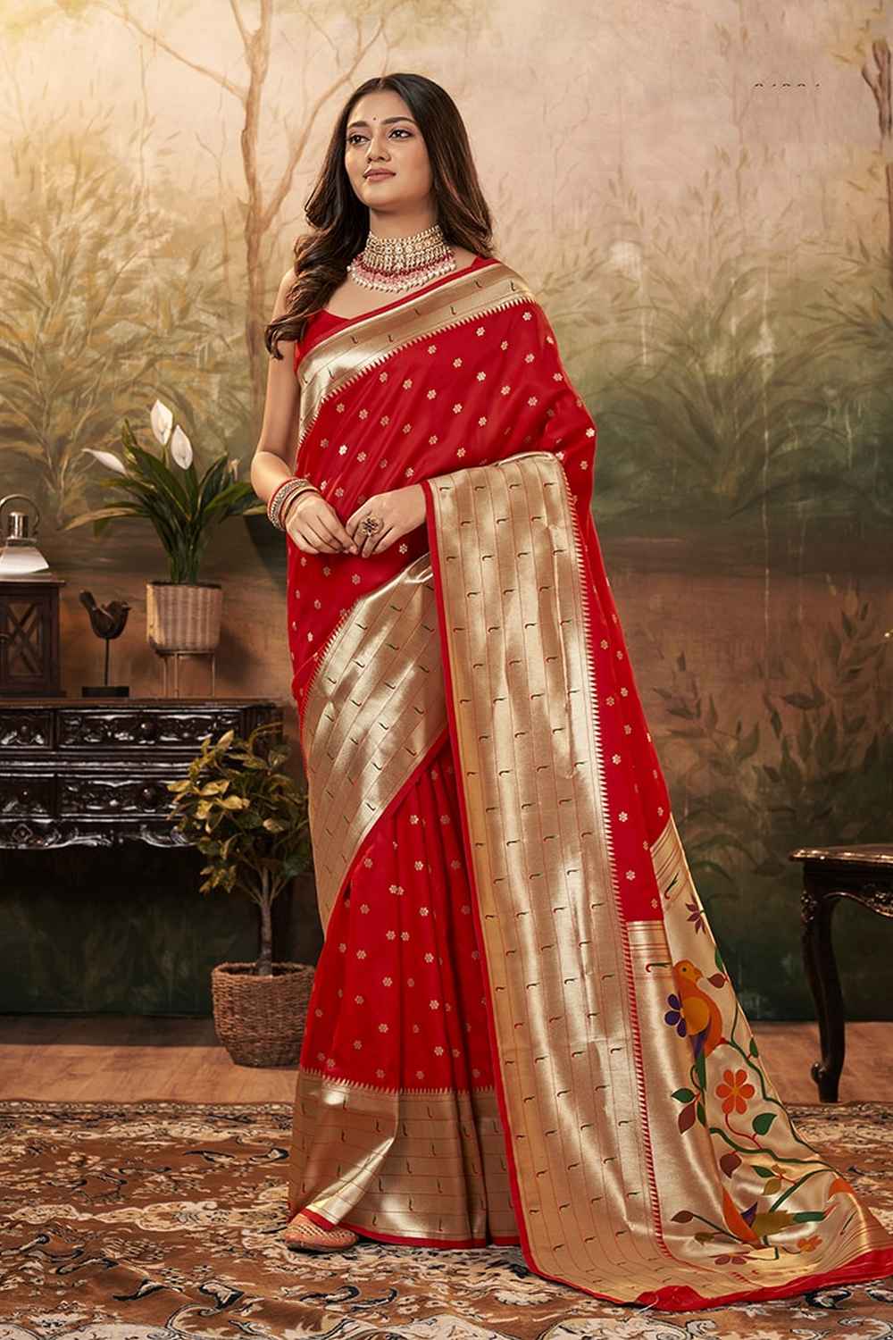 Red Paithani Silk Woven Saree