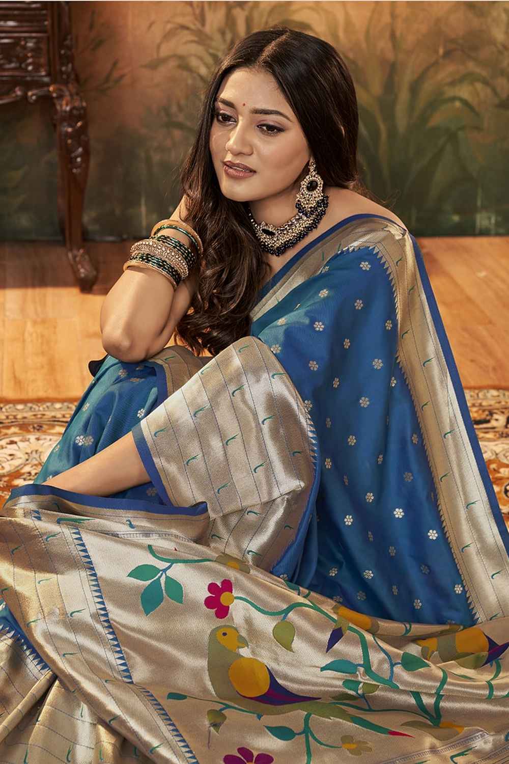 Blue Paithani Silk Woven Saree