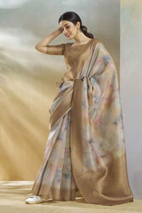 Beige Silk Printed Saree