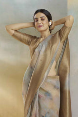 Beige Silk Printed Saree