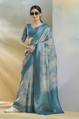 Blue Silk Printed Saree