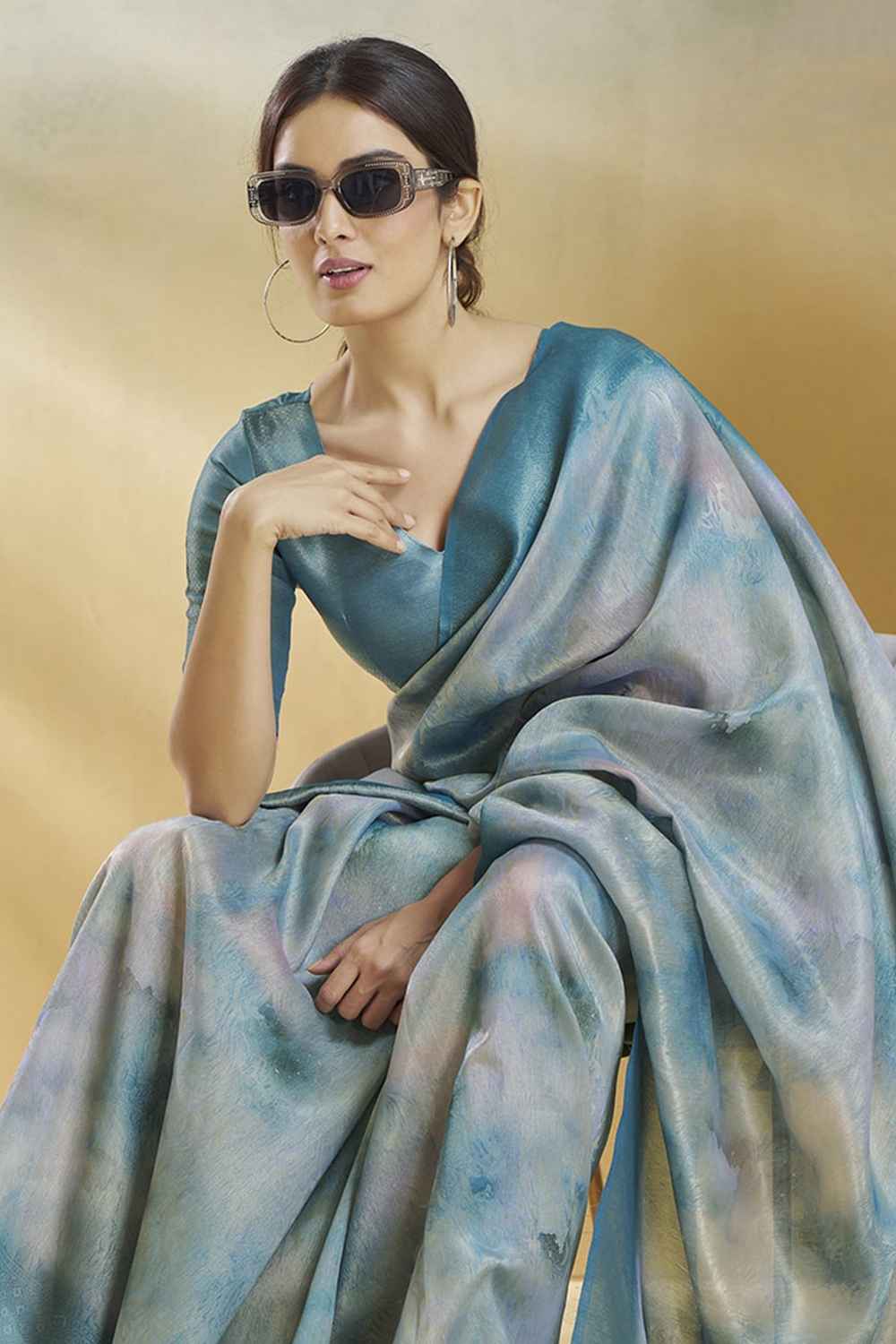 Blue Silk Printed Saree