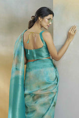 Turquoise Silk Printed Saree