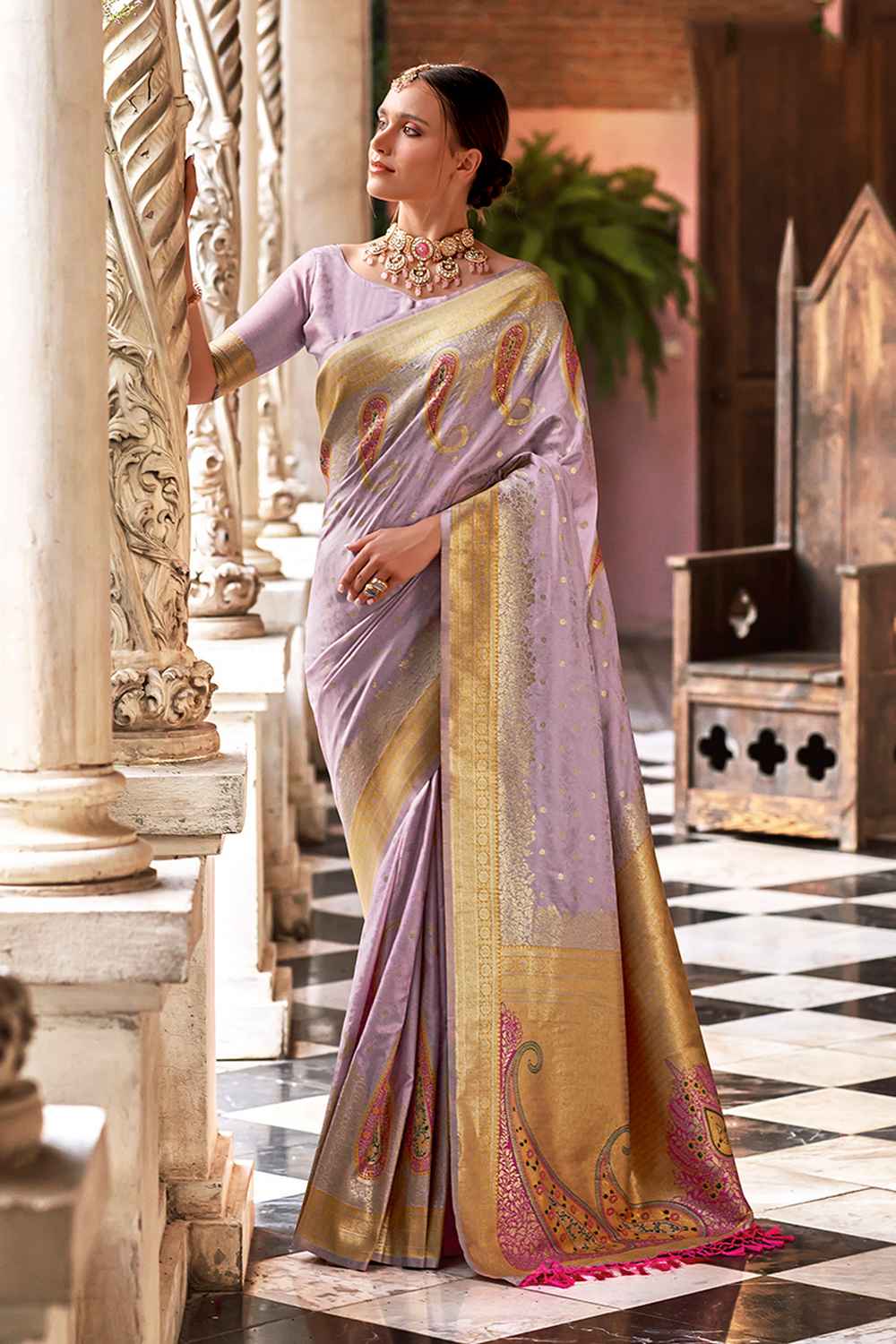 Violet Silk Woven Saree