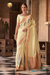 Beige Silk Woven Saree