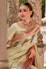 Beige Silk Woven Saree