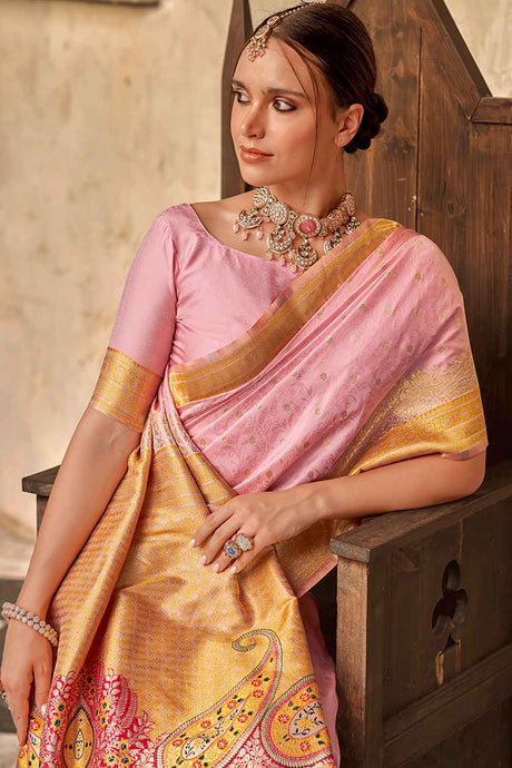 Pink Silk Woven Saree