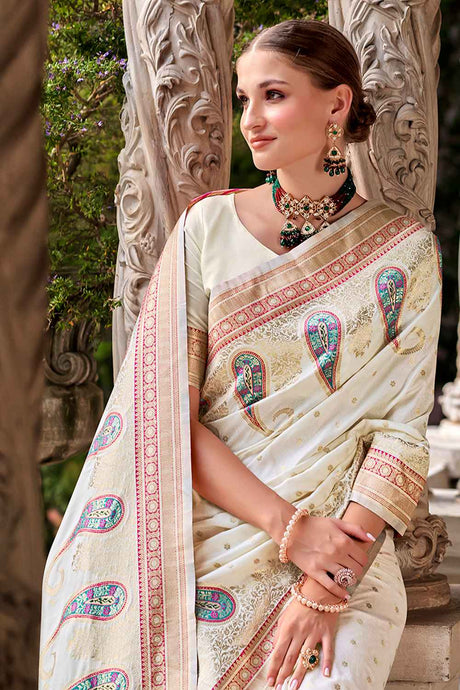 White Silk Woven Saree