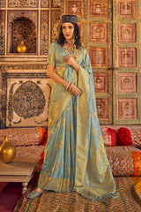 Blue Georgette Woven Saree