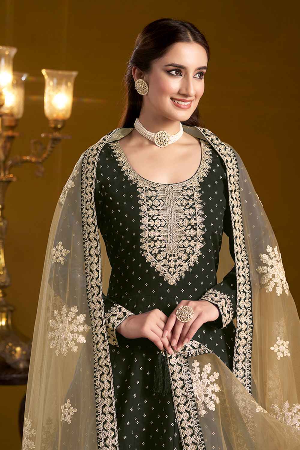 Black Embroidered Chanderi Salwar Suit