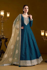 Blue Embroidered Chanderi Salwar Suit