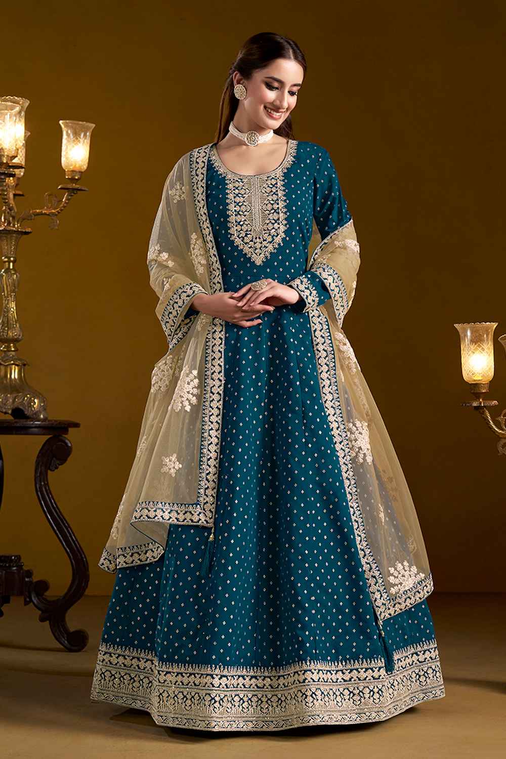 Blue Embroidered Chanderi Salwar Suit