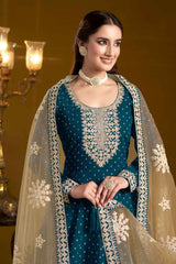 Blue Embroidered Chanderi Salwar Suit