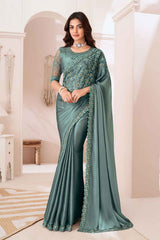 Turquoise Georgette Embroidered Saree