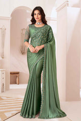 Green Georgette Embroidered Saree