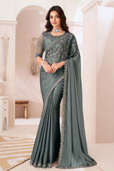 Grey Georgette Embroidered Saree