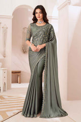 Silver Georgette Embroidered Saree