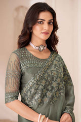 Silver Georgette Embroidered Saree