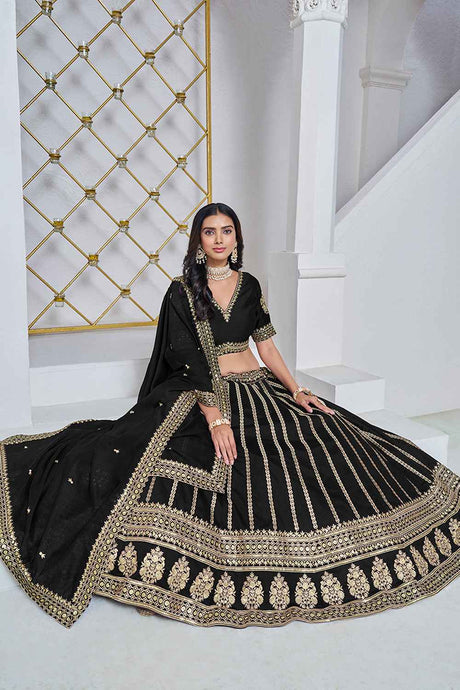 Black Embroidered Art Silk Lehenga Set