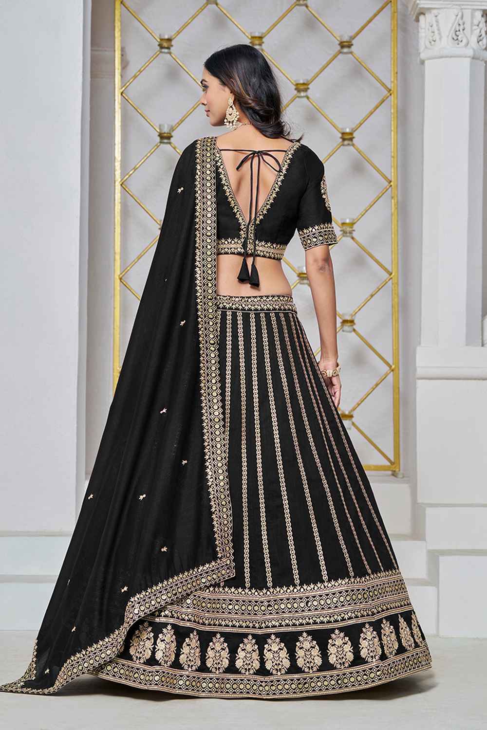 Black Embroidered Art Silk Lehenga Set