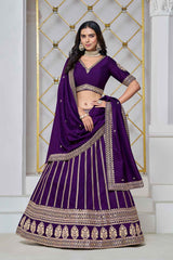 Violet Embroidered Art Silk Lehenga Set