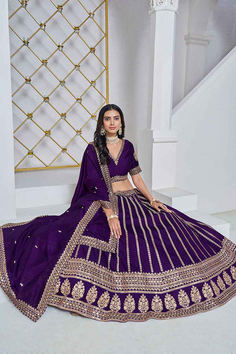 Violet Embroidered Art Silk Lehenga Set