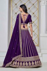 Violet Embroidered Art Silk Lehenga Set