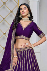 Violet Embroidered Art Silk Lehenga Set