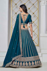 Turquoise Embroidered Art Silk Lehenga Set