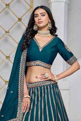 Turquoise Embroidered Art Silk Lehenga Set