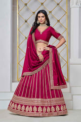 Pink Embroidered Art Silk Lehenga Set