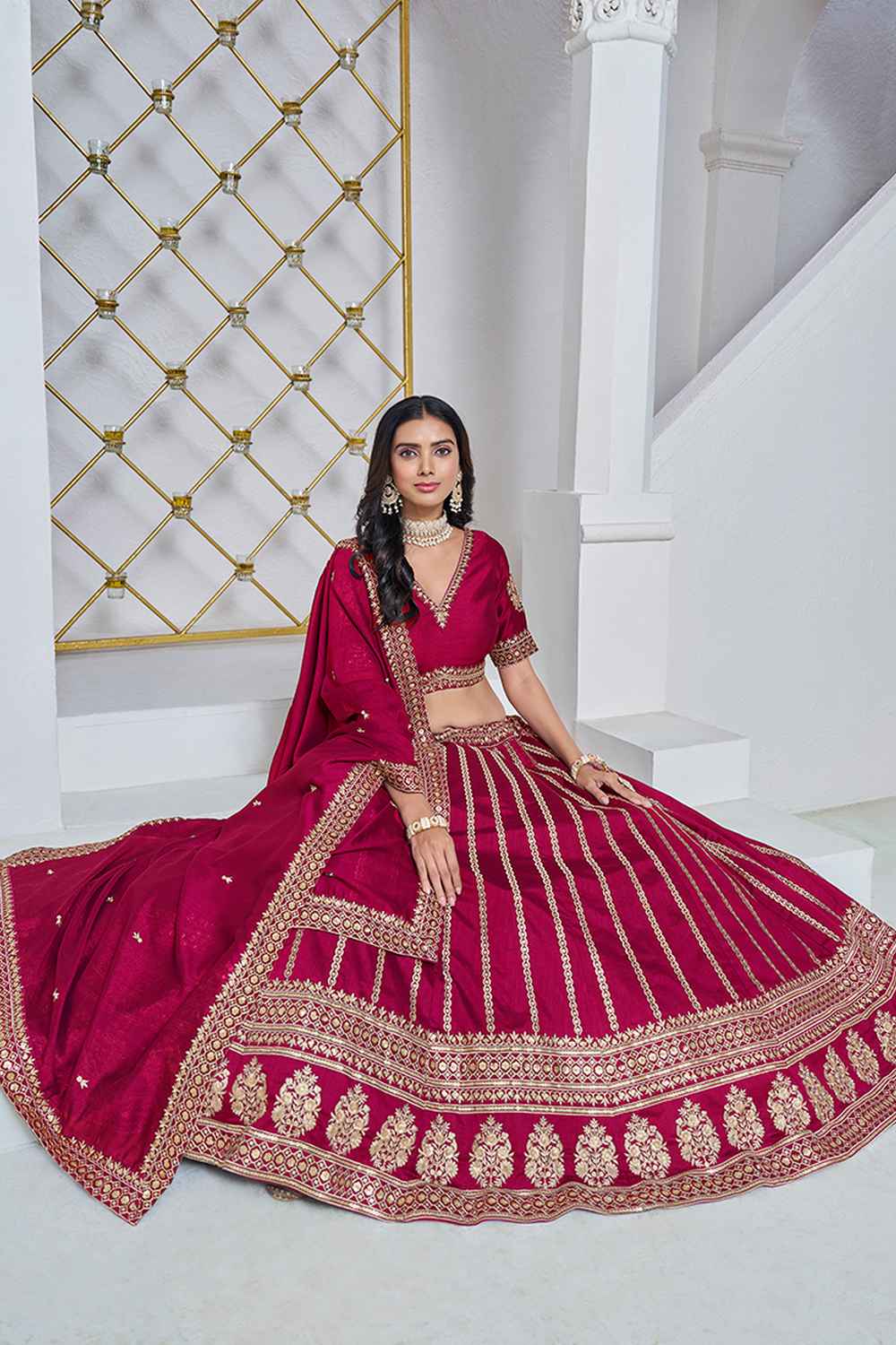 Pink Embroidered Art Silk Lehenga Set