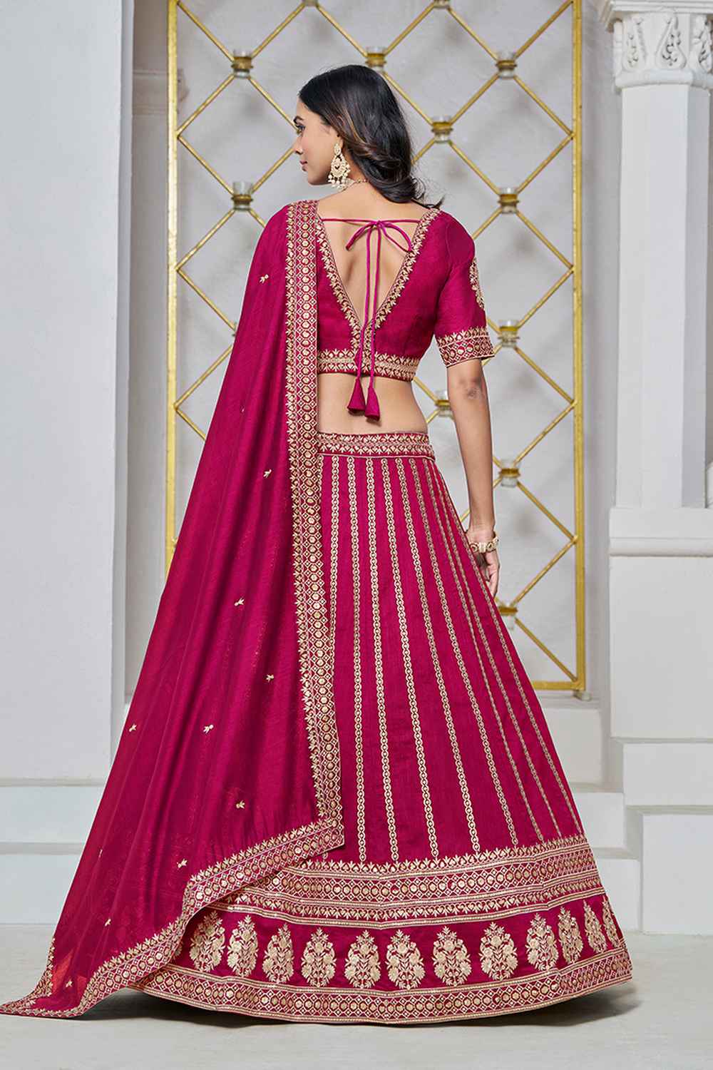 Pink Embroidered Art Silk Lehenga Set