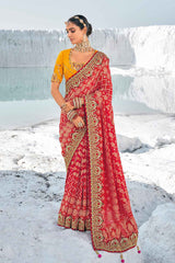 Red Georgette Embroidered Saree