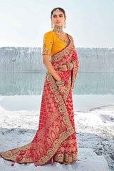 Red Georgette Embroidered Saree