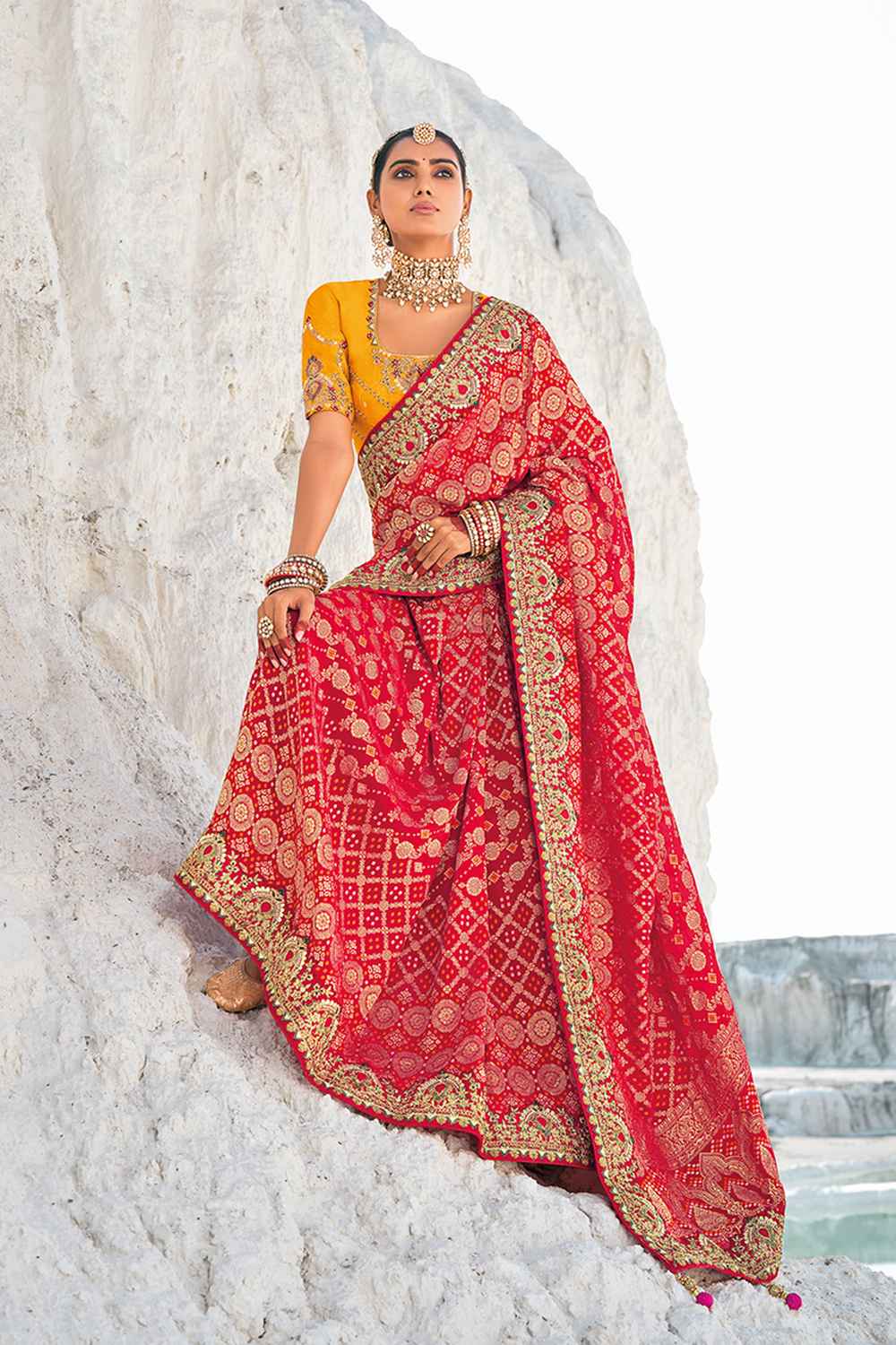 Red Georgette Embroidered Saree