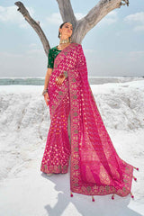 Pink Georgette Embroidered Saree