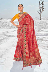 Red Georgette Embroidered Saree