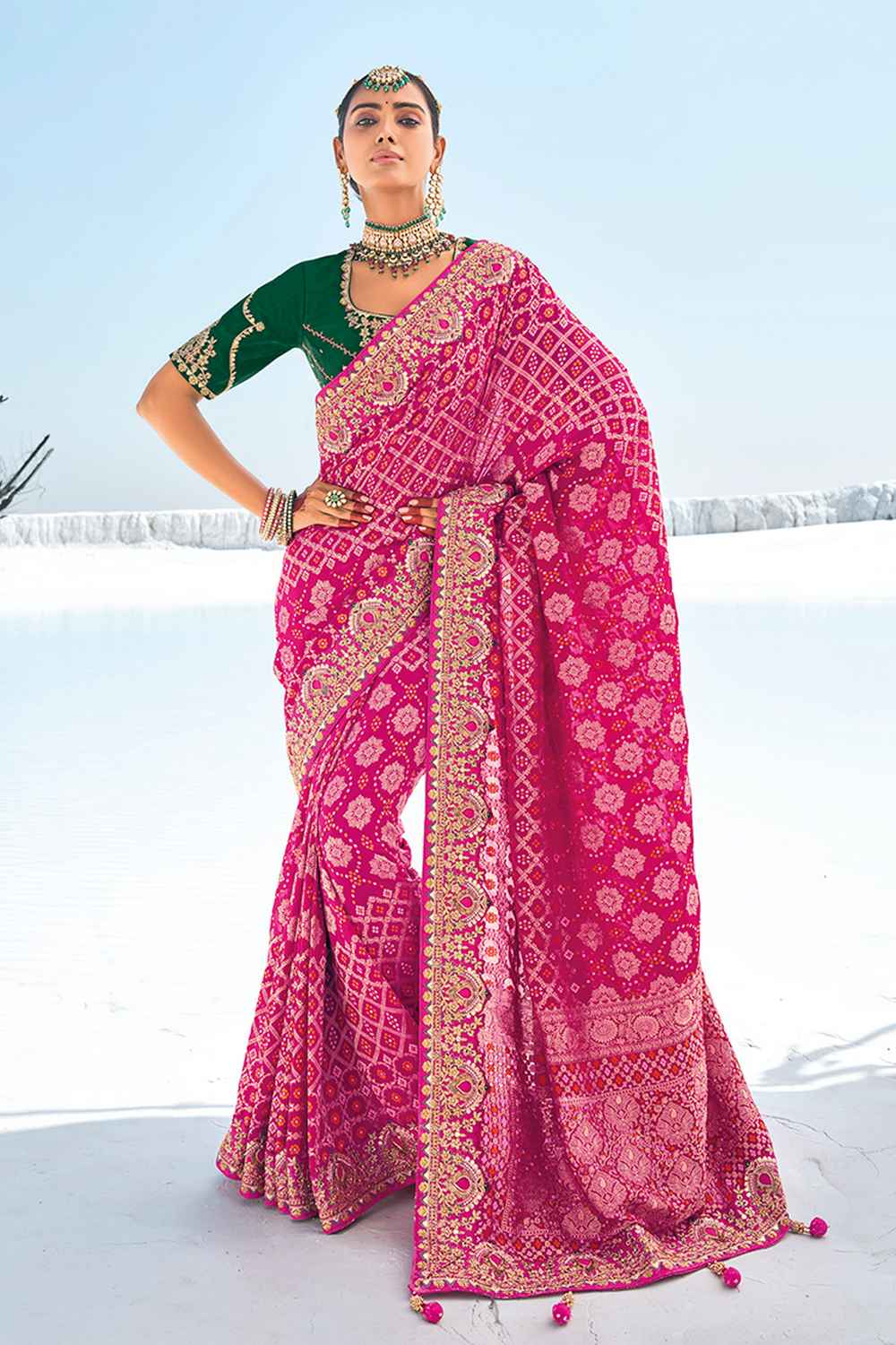 Pink Georgette Embroidered Saree