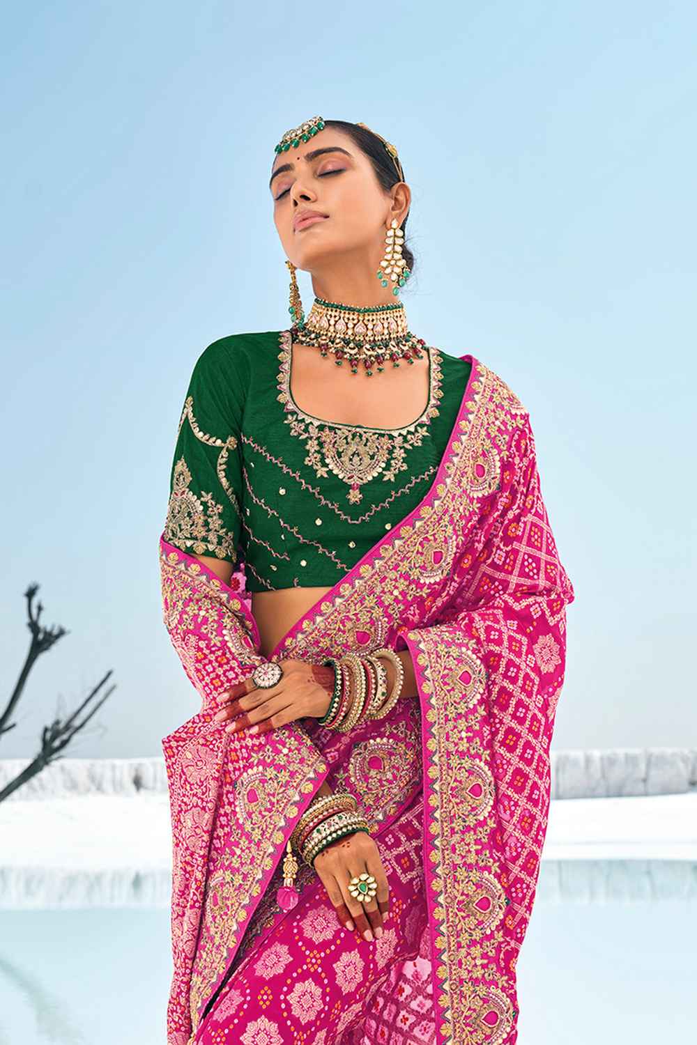 Pink Georgette Embroidered Saree