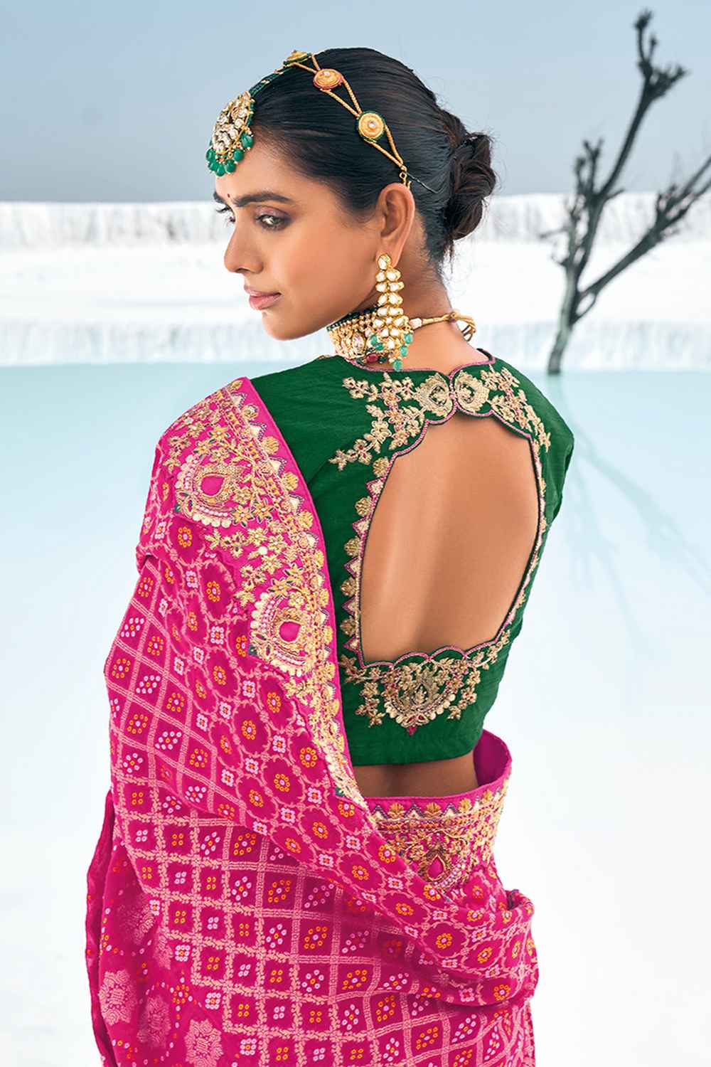 Pink Georgette Embroidered Saree