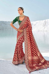 Red Georgette Embroidered Saree